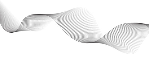 Create a minimalist abstract background featuring a smooth,monochrome wave pattern with fine gradient lines flowing across a white backdrop. The wave should appear elegant and dynamic, evoking a sense