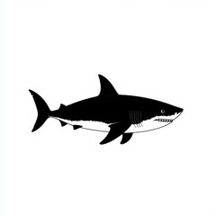 Fototapeta premium Black and white shark silhouette, ocean predator, side view, graphic design element, stock photo