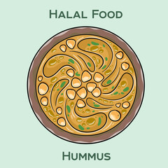Hummus. Authentic Middle Eastern hummus, a certified Halal spread crafted from pureed chickpeas, tahini, olive oil, and spices.