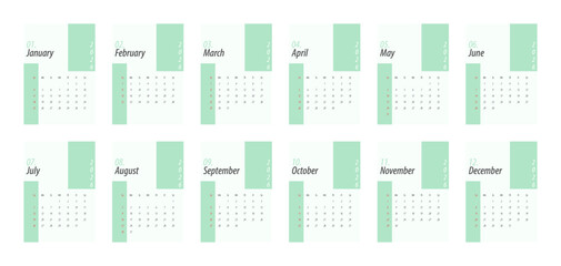 2026 Calendar Template. Week starts on Monday. Replaceable text. Portrait resolution