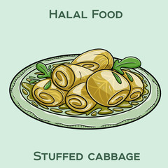 Stuffed cabbage Halal is a traditional dish made with cabbage leaves wrapped around a filling of spiced meat and rice, prepared according to Islamic dietary laws.