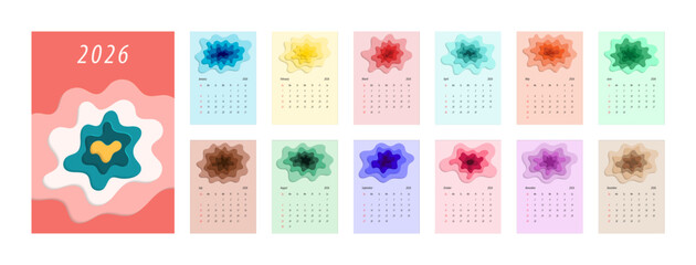 2026 Calendar Template. Week starts on Monday. Replaceable text. Portrait resolution