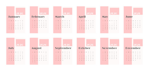 2026 Calendar Template. Week starts on Monday. Replaceable text. Portrait resolution