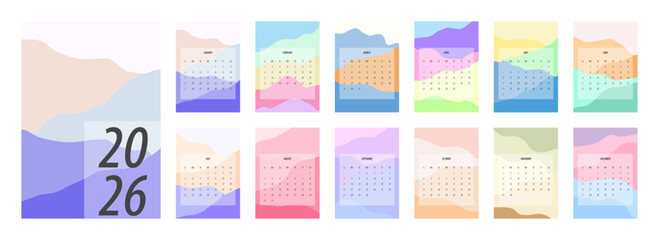 2026 Calendar Template. Week starts on Monday. Replaceable text. Portrait resolution