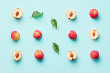 Fresh Peach Pattern on Teal Background
