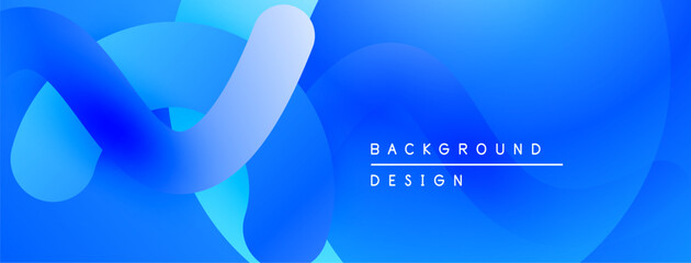 Abstract blue shapes overlap, creating fluid dynamic background. Gradient hues suggest depth, modern aesthetic.