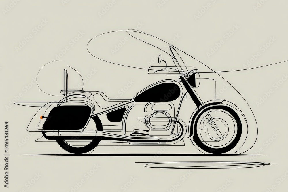 Poster stylized motorcycle outline illustrating sleek design and aerodynamic features in a minimalist compo