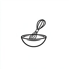 Mixing bowl and whisk, kitchen utensil, simple graphic, for food preparation