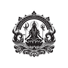 Ganga Dussehra Silhouette Vector Illustration, Solid White Background.