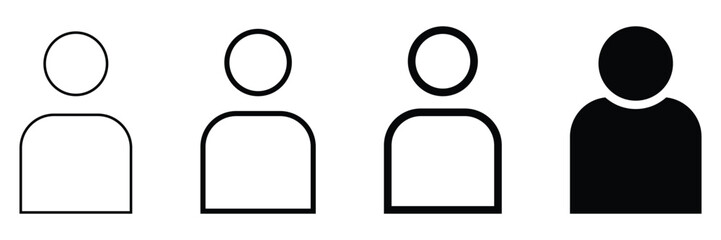 User profile avatar icon transition from outline to solid filled person shape vector illustration for identity interface and account management.