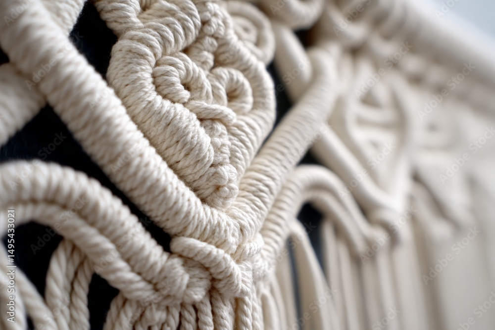 Poster Intricate macrame wall hanging with detailed patterns and textures showcased in a bright indoor setting