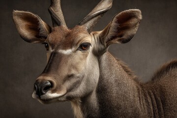 Majestic antelope portrait showcasing intricate features and textures in a studio setting