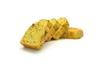 Sliced Pumpkin Bread with Mixed Grains on White Background