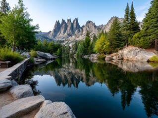 Obraz premium Exploring nature's serenity scenic mountain reflection lakeside landscape california tranquil environment captivating viewpoint