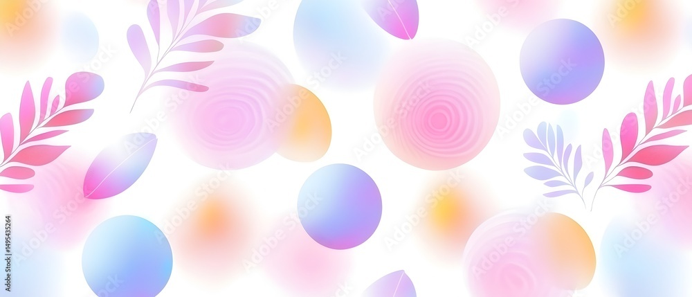 Poster a colorful pattern of circles and squares with a leafy design