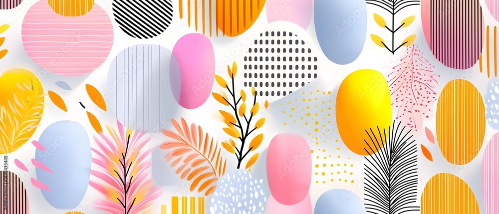 Poster a colorful pattern of circles and squares with a leafy design
