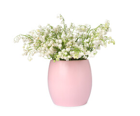 Bouquet of beautiful lily of the valley flowers isolated on white