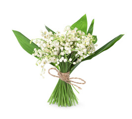 Bouquet of beautiful lily of the valley flowers isolated on white