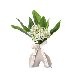Bouquet of beautiful lily of the valley flowers isolated on white