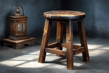 Old timber stool with rustic feel high resolution picture