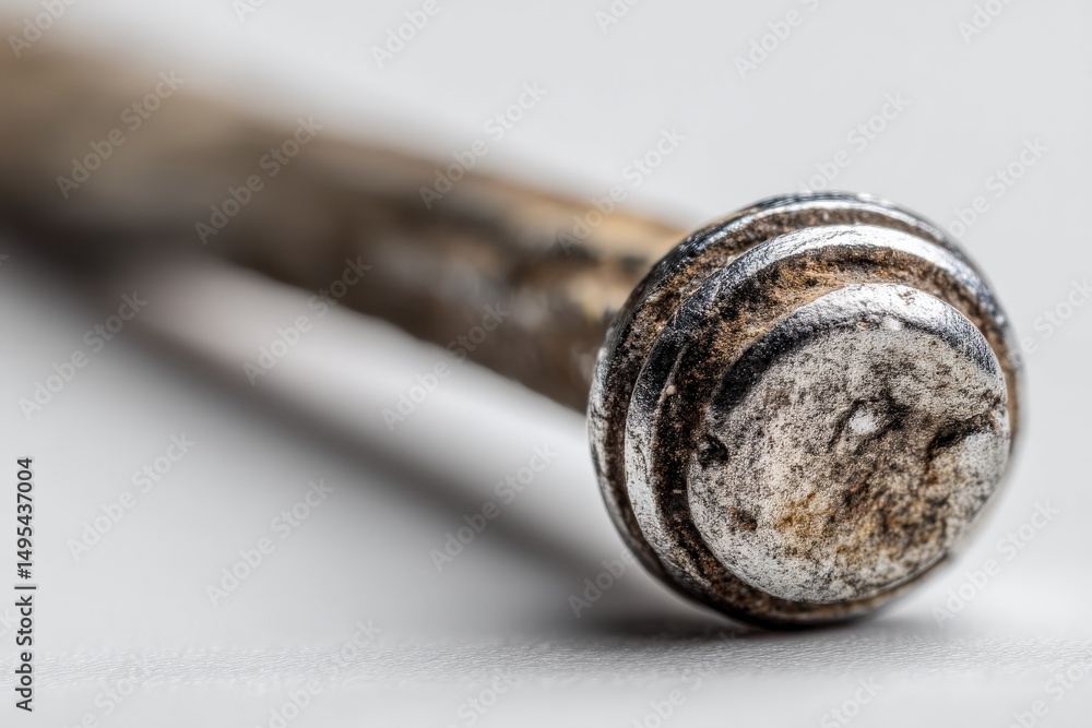 Aufkleber detailed close-up of a worn metal screw resting on a light surface at a workshop