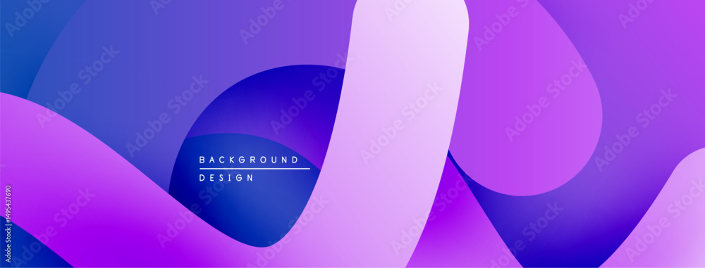 Poster Abstract fluid shapes, purple hues dominate. Gradient blends create dynamic visual flow, modern design element.