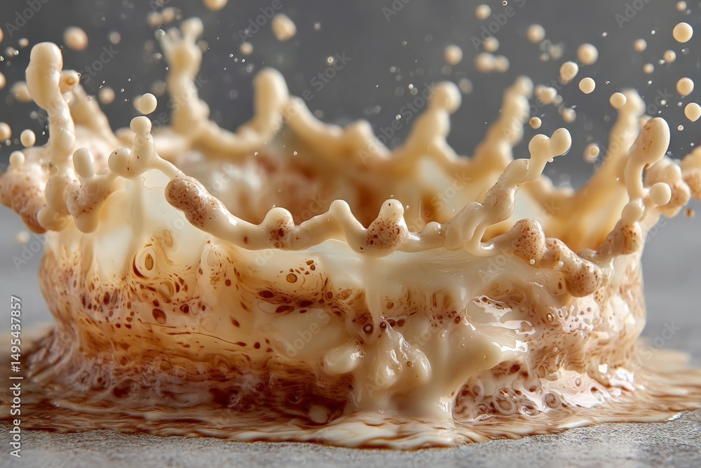 Leinwandbilder splash of creamy liquid creates intricate patterns on a grey surface during a dynamic moment of flui