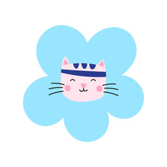 Kawaii cartoon kitten vector with flowers. Perfect for children products, kawaii sticker sets, and animal-themed clip art collections