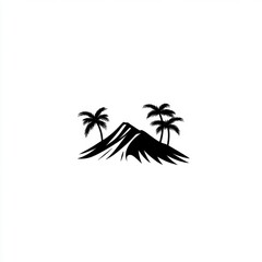 Silhouetted Mountain with Palm Trees