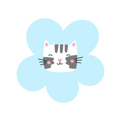 Kawaii cartoon kitten vector with flowers. Perfect for children products, kawaii sticker sets, and animal-themed clip art collections