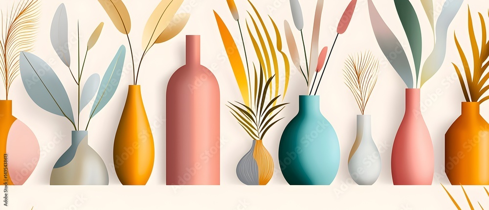 Poster a row of vases with different colors and sizes