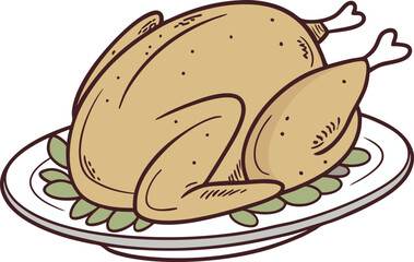 Delicious Roast Chicken on Platter - Culinary Illustration of a Classic Holiday Dish