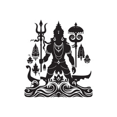 Ganga Dussehra Silhouette Vector Illustration, Solid White Background.