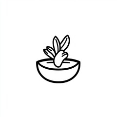 Bowl of herbs, simple line art, cooking ingredient