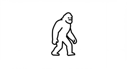 Fototapeta premium Simple line art illustration of a bigfoot cryptid walking on white background