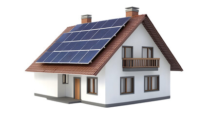 3D House Model with Solar Panels Isolated on Transparent Background
