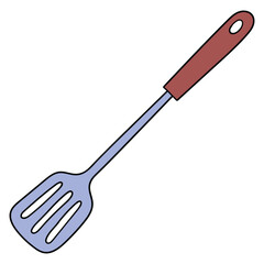 Hand drawn cartoon kitchen spatula on white background.