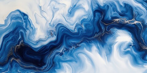 Obraz premium Swirling patterns of deep blue and white form a mesmerizing abstract art piece reflecting calm ocean waves