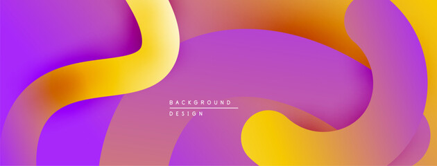 Abstract background features flowing shapes, vibrant colors. Purple, orange, yellow create dynamic visual effect. Modern design element.