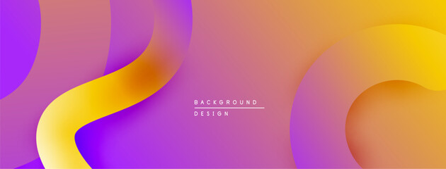 Abstract fluid shapes blend vibrant purple, orange hues. Modern design creates smooth gradient background. Minimalist aesthetic.
