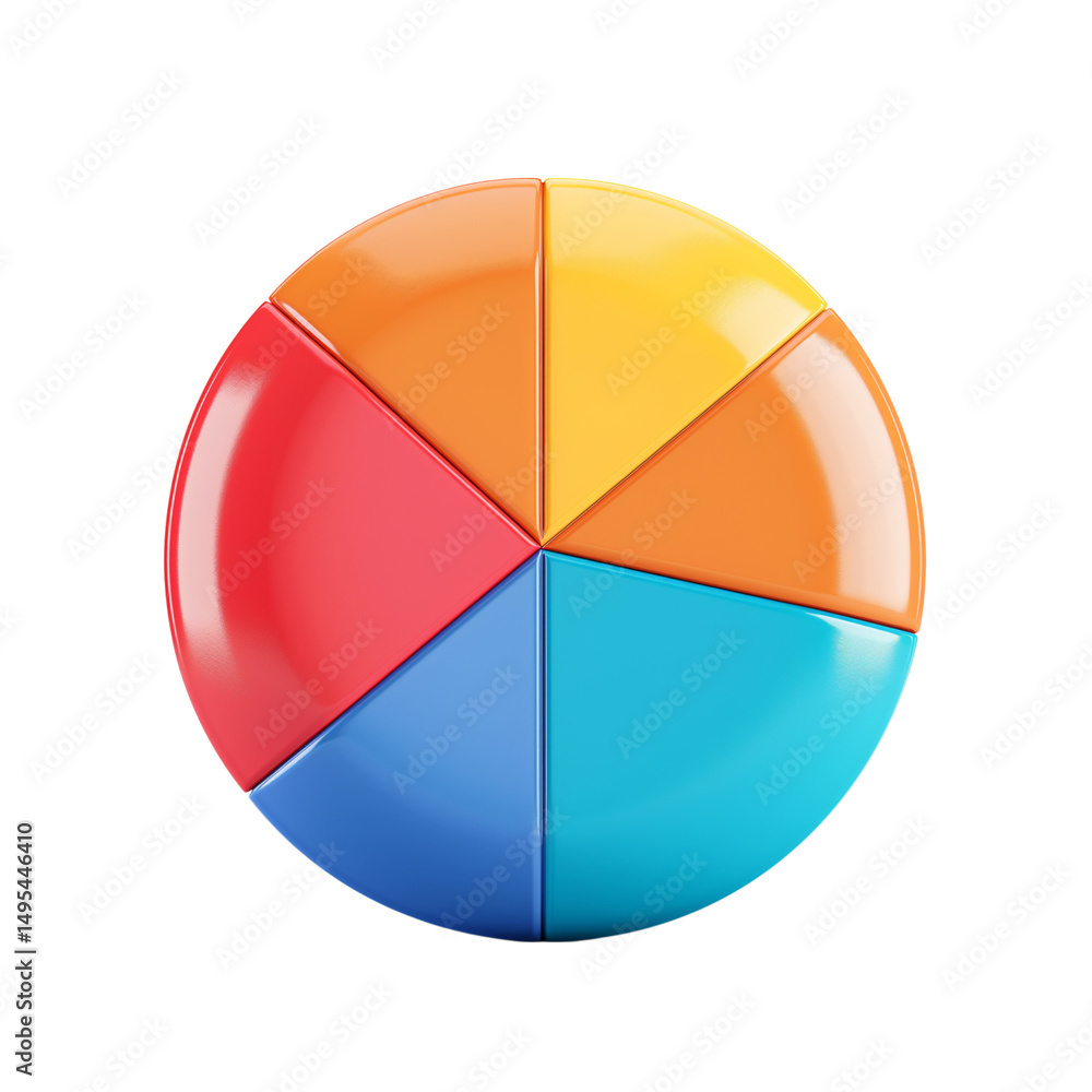 Poster colorful 3d pie chart sections isolated on transparent background isolated on white background