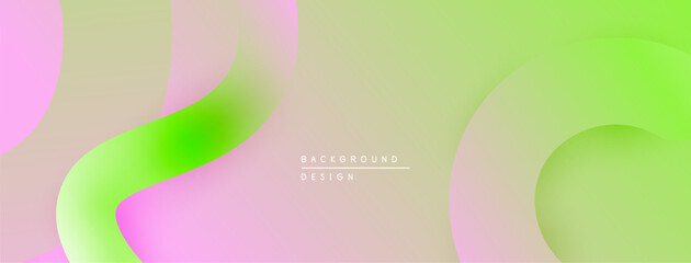 Abstract fluid shapes blend pink, green, beige hues. Smooth gradients create modern background design. Minimalist aesthetic.