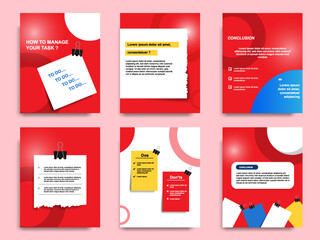 Red social media tutorial, tips, trick, did you know post banner layout template set with sticky paper note clips design element