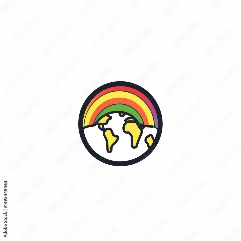 Poster rainbow over earth; global unity concept; white background; website icon