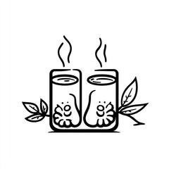 Feet soaking in warm water, spa relaxation, herbal leaves, wellness