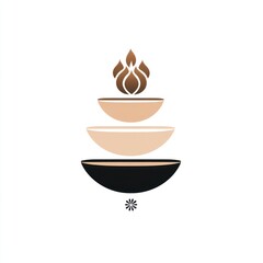 Abstract stacked bowls, flame, flower; meditation, spa