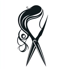 Hair salon scissors, wavy hair, style, beauty, white background, logo design