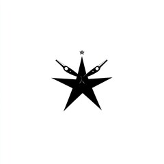 Star emblem, crossed tools, simple design, white background, graphic design