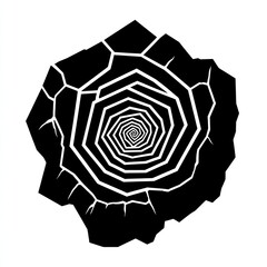 Abstract black rose fractal art, infinite spiral, white background, design element