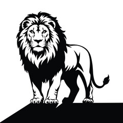 This powerful illustration features a detailed black and white silhouette of a lion, showcasing its majestic presence and strength. The artwork captures the essence of the king of the jungle, making i